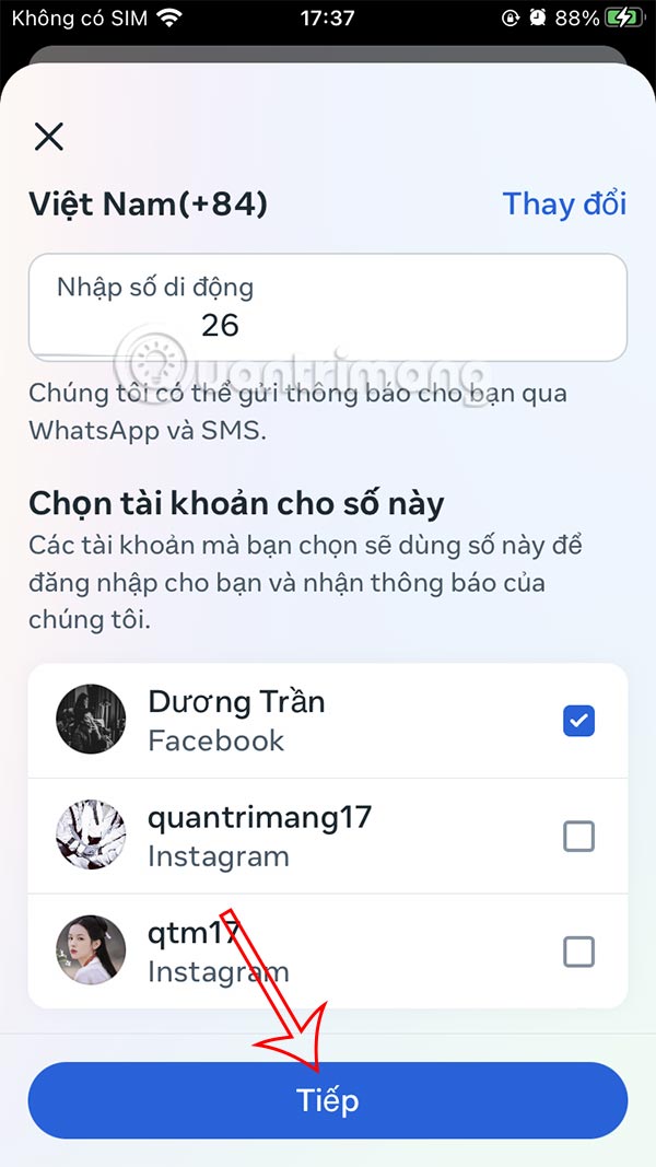 Nhập số điện thoại mới