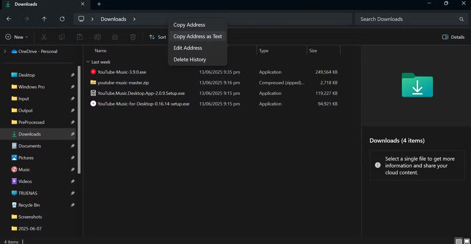 Sao chép địa chỉ thư mục Downloads dưới dạng văn bản